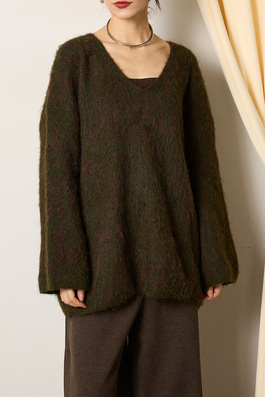 [SET]フラッフィーレオパードシャギーニット+サイドベルトパンツ(2set)