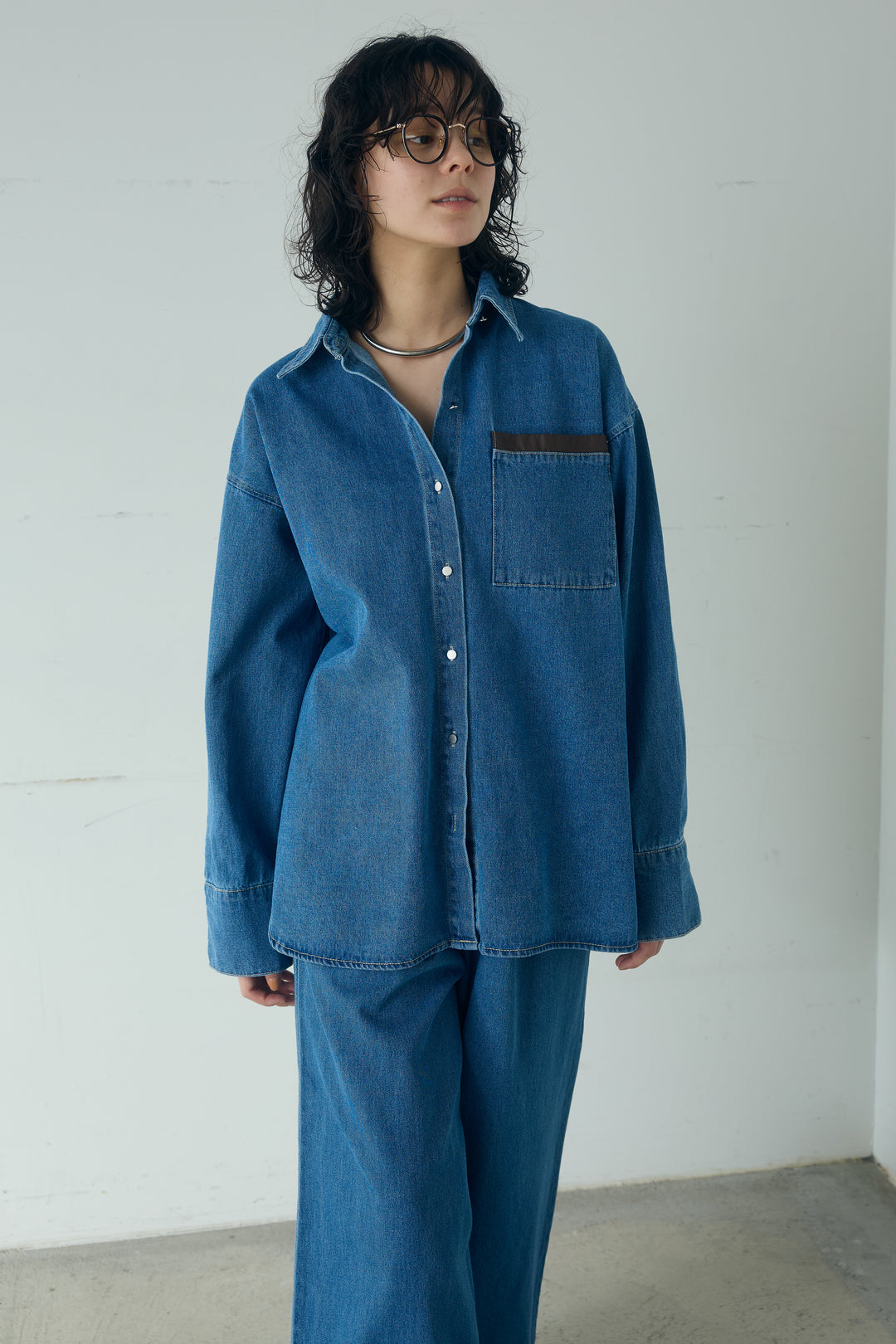 [SET]ライトオンスデニムシャツ+ライトオンスデニムルーズパンツ(2set)