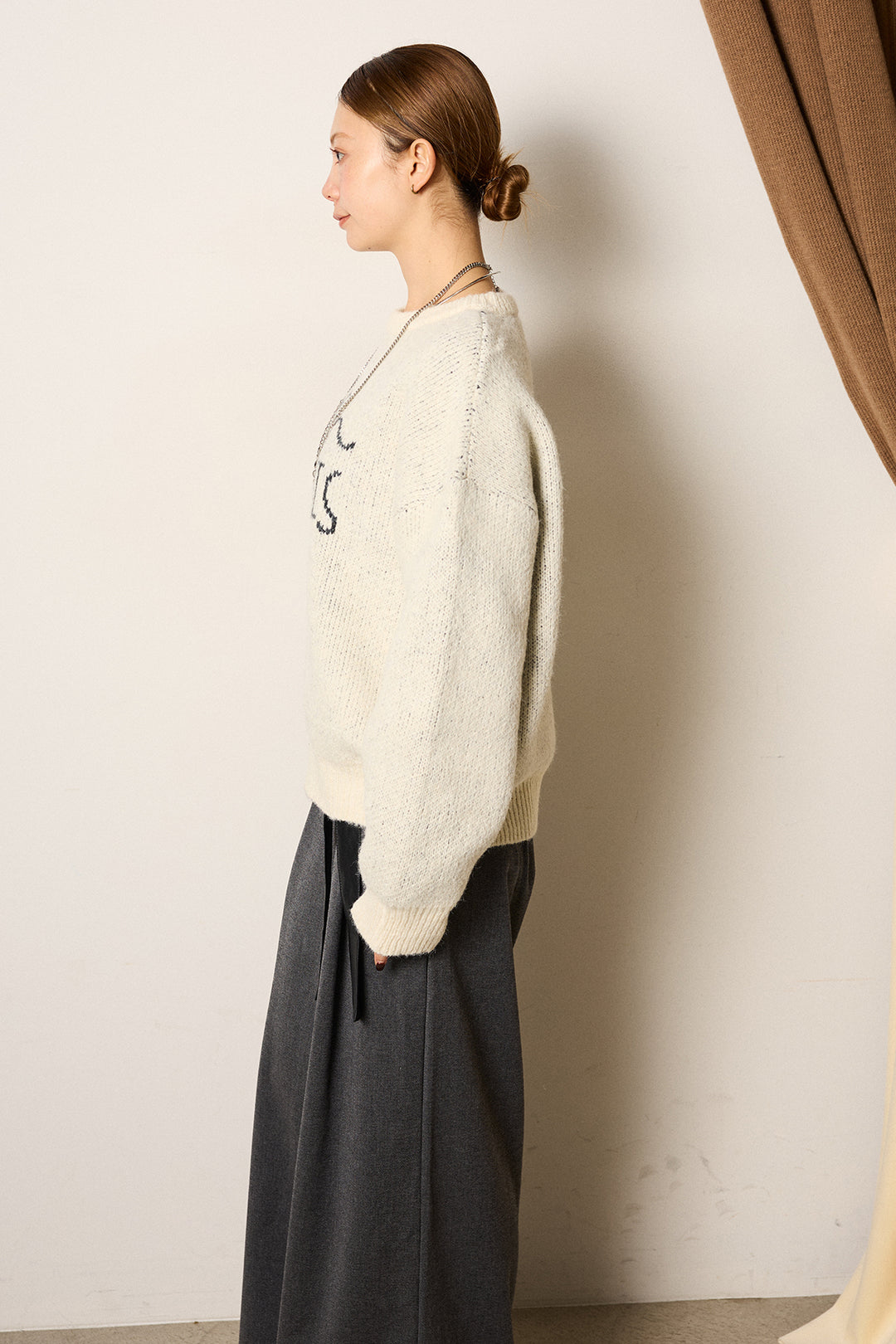 [SET]ロゴシャギーニットプルオーバー+グレンチェック柄フロントジップタイトスカート(2set)