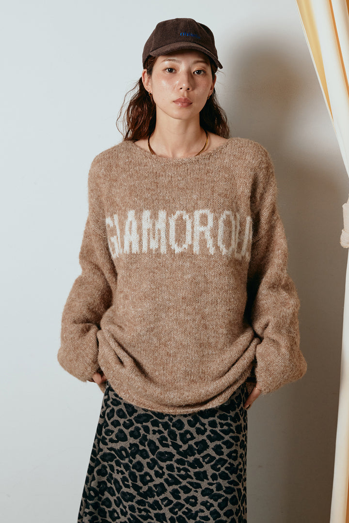 [SET]フロントロゴデザインニットトップス+スウェットワイドカーブパンツ(2set)