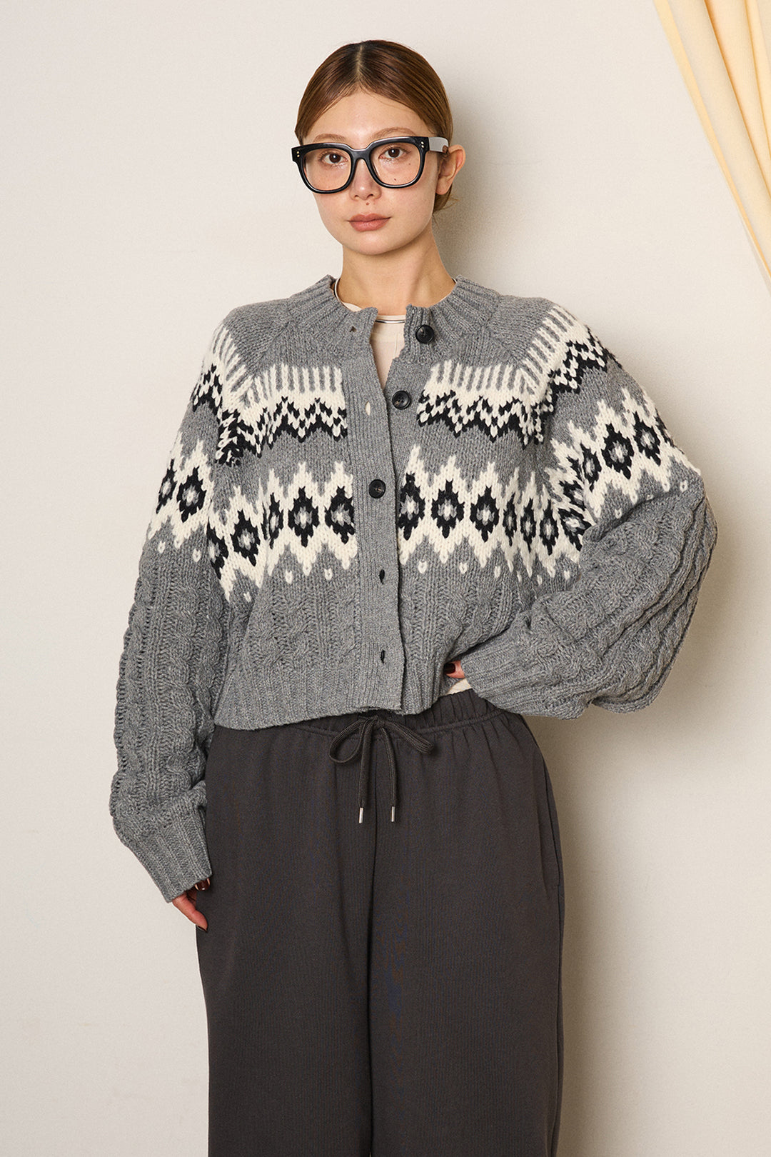 2WAY求心柄ジャガードショートカーディガン