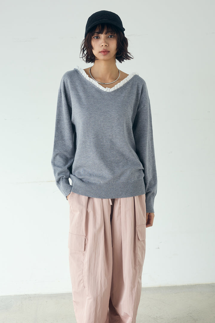[SET]クールクール異素材コンビオフショルプルオーバー+撥水ジョガーパンツ(2set)
