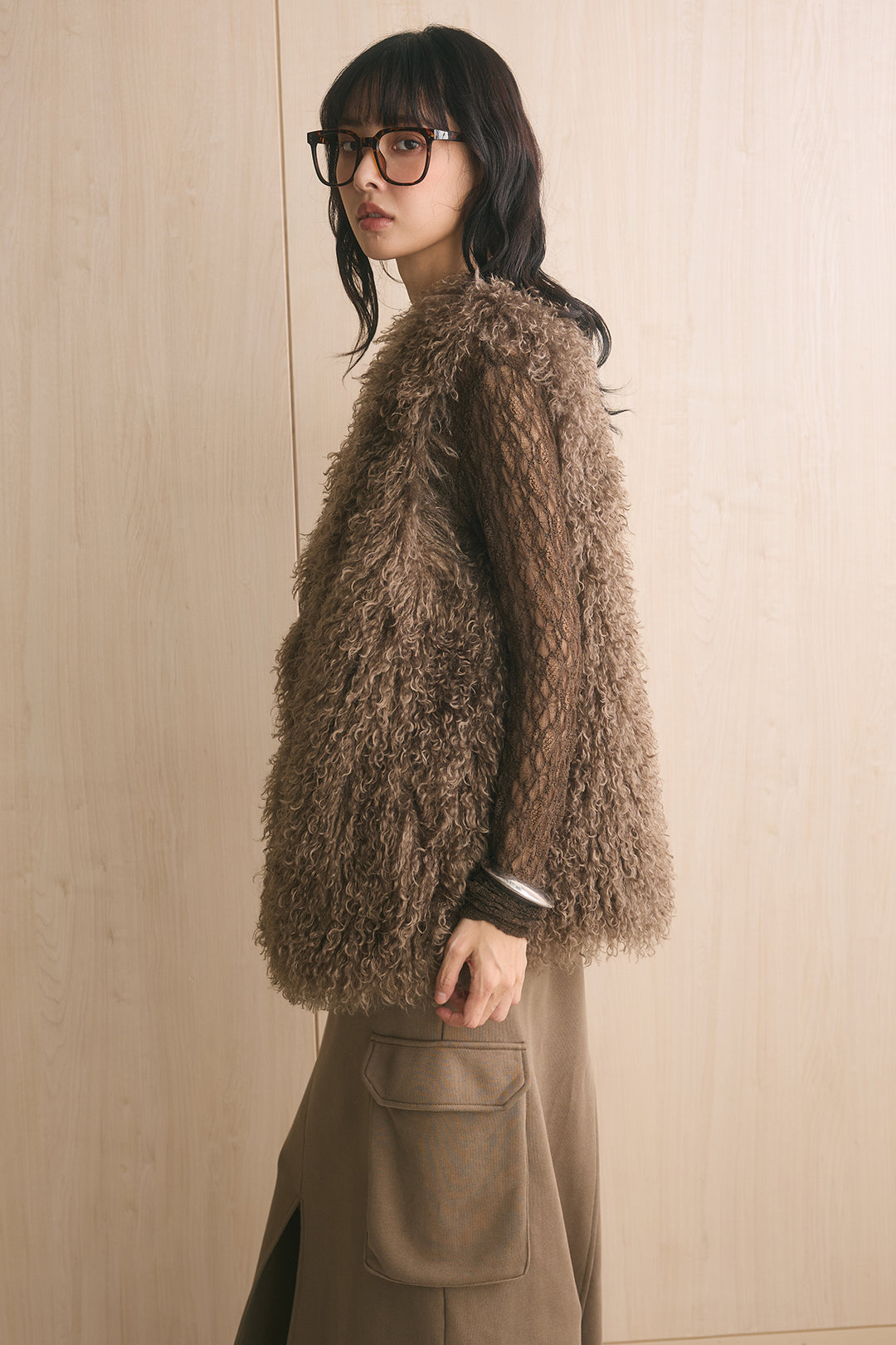 [SET]ロングシャギーファーベスト+ツイルアシメサロペット(2set)
