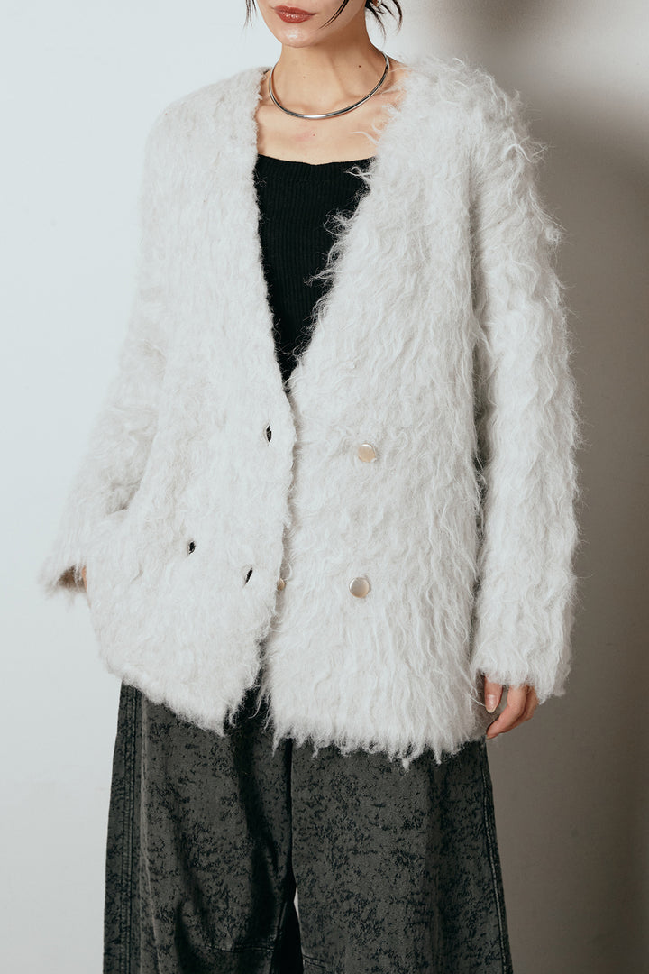 [SET]ウェーブシャギーニットジャケット+ベルト付きニュアンス柄カーブワイドパンツ(2set)