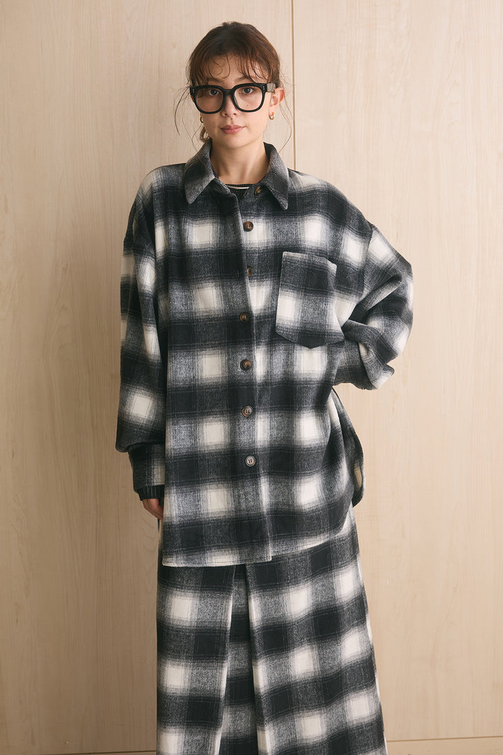 [SET]起毛チェック柄シャツジャケット+起毛チェック柄ボックスタックスカート(2set)
