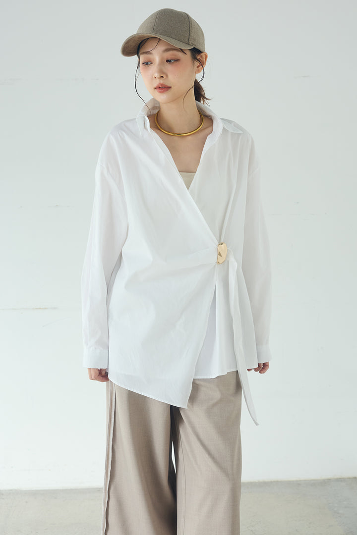 [SET]サイド留め具デザインシャツ+ストライプ柄トラックイージーパンツ(2set)