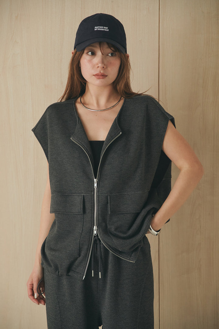 [SET]ボンディング生地ジップベスト+ボンディング生地コクーンパンツ(2set)