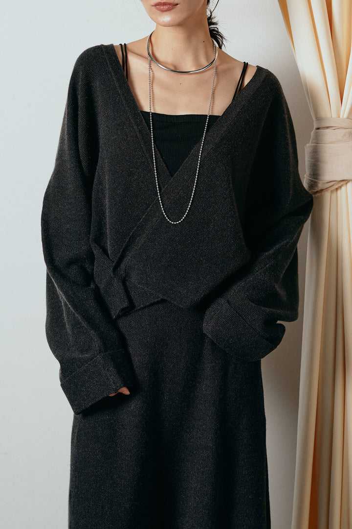 [SET]カシュクールニットカーディガン+ニットロングスカート(2set)