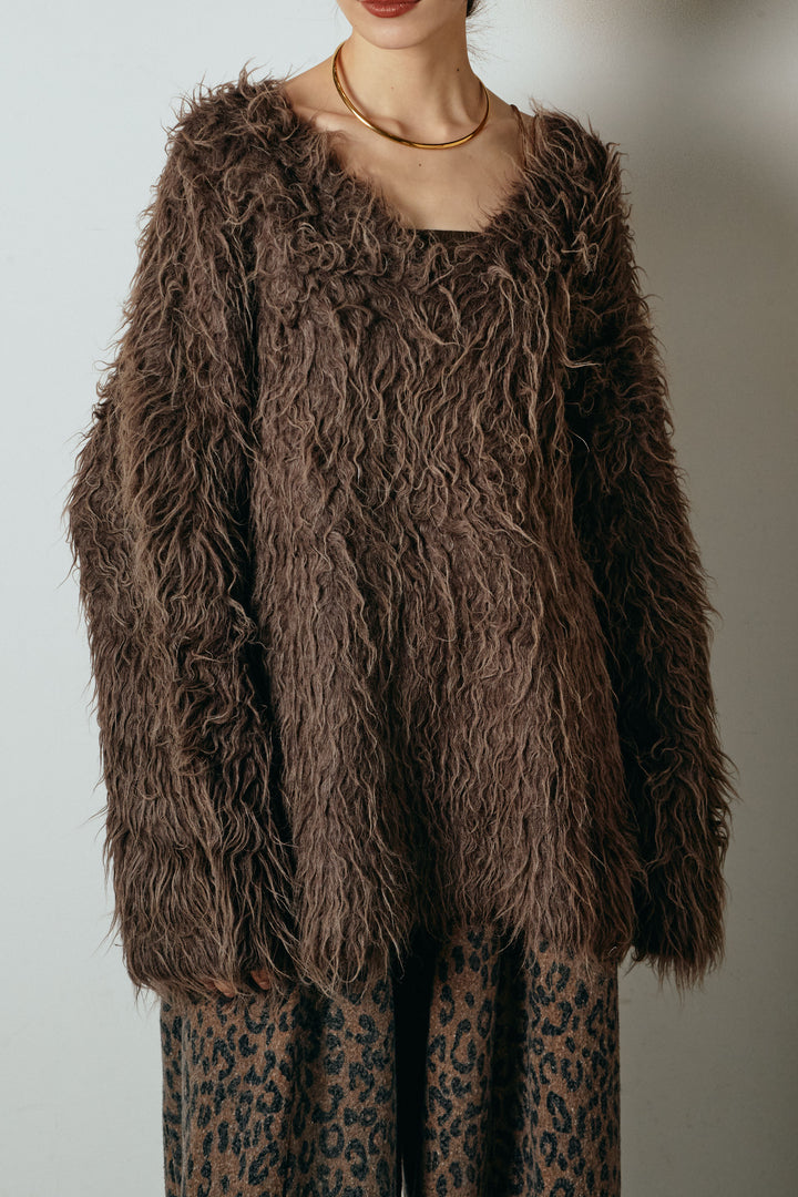 [SET]深Vネックシャギーニットトップス+フラワー刺繍ワイドスカート(2set)