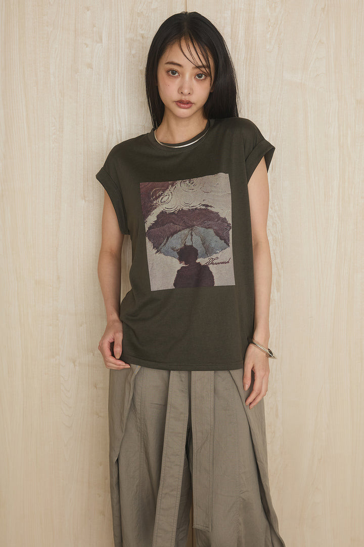 [SET]スクエアニュアンス柄Tシャツ+前結びタックワイドパンツ(2set)