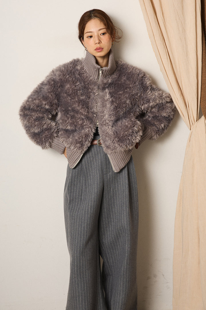 [SET]ハイネックボアブルゾン+ウールライクストライプパンツ(2set)