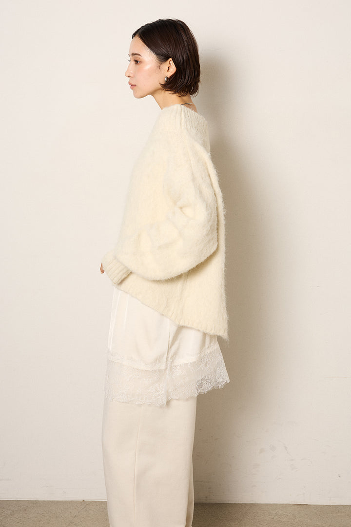 [SET]アルパカタッチオフショルニット+裏起毛スウェットワイドパンツ(2set)