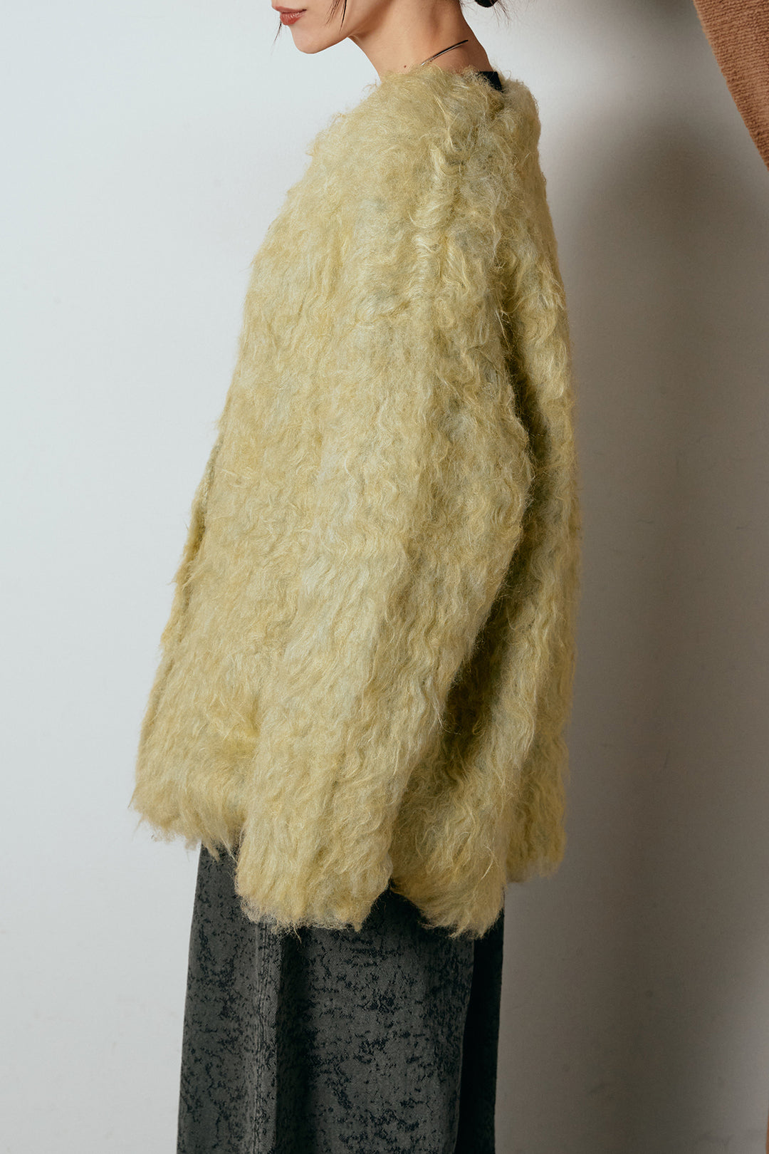 [SET]ウェーブシャギーニットジャケット+ベルト付きニュアンス柄カーブワイドパンツ(2set)