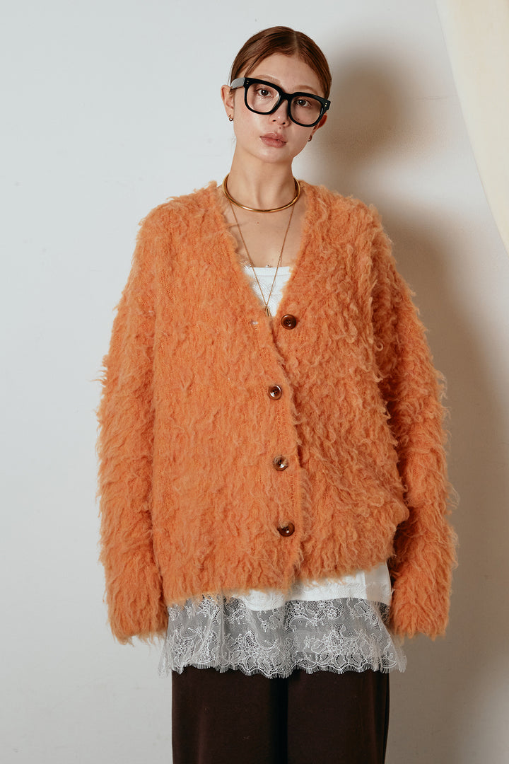 [SET]ルーズシャギーニットカーディガン+裏起毛スウェットワイドパンツ(2set)