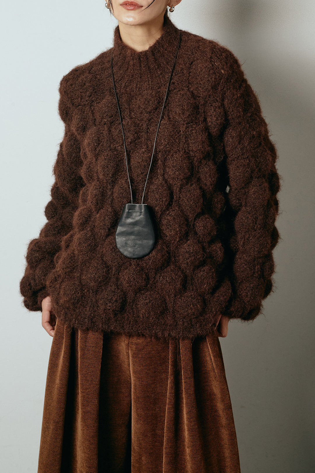 [SET]ボリュームポップコーンニットトップス+ベルトループコーデュロイワイドパンツ(2set)