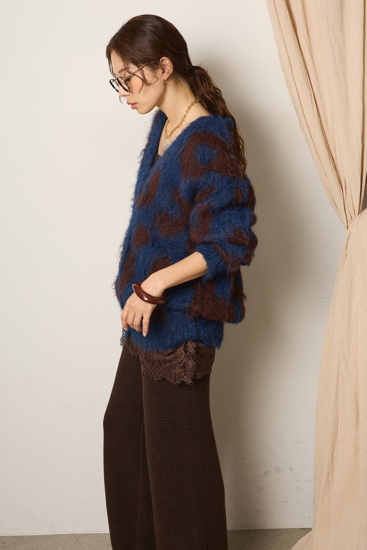 [SET]レオパードシャギータッチカーディガン+レースサテンキャミソール(2set)