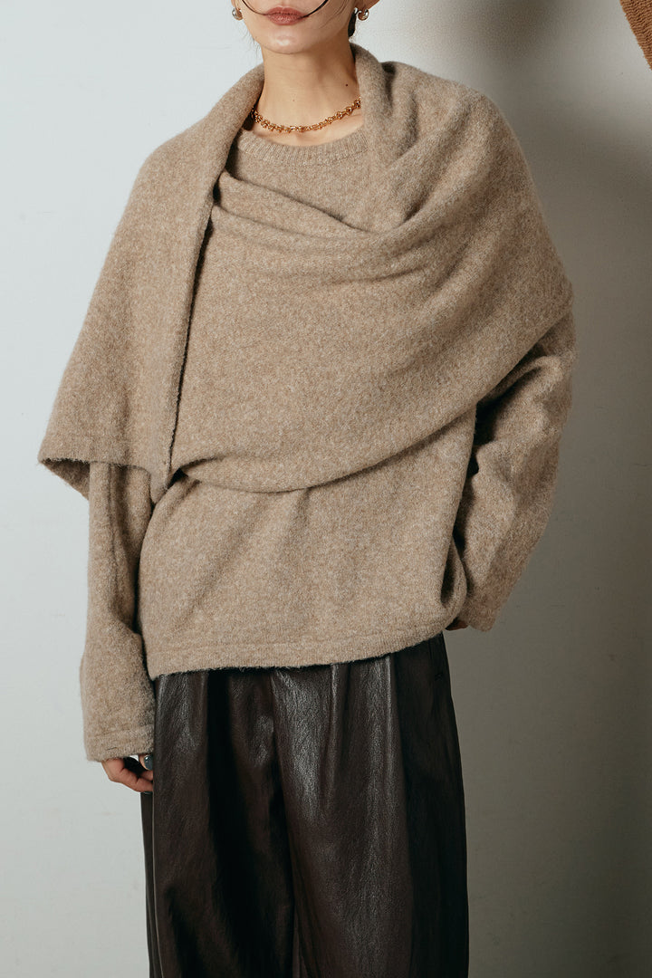 [SET]ネック巻きデザインニットトップス+ベルト付きレザーライクタックパンツ(2set)