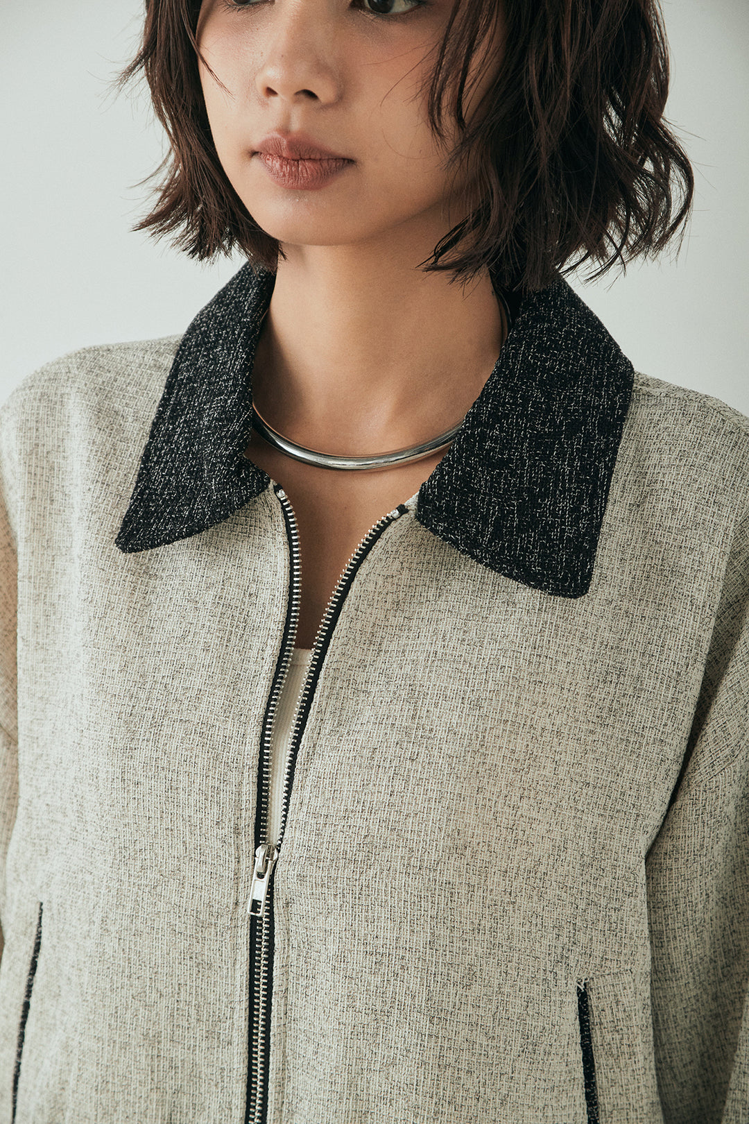 ツイード配色パイピングブルゾン