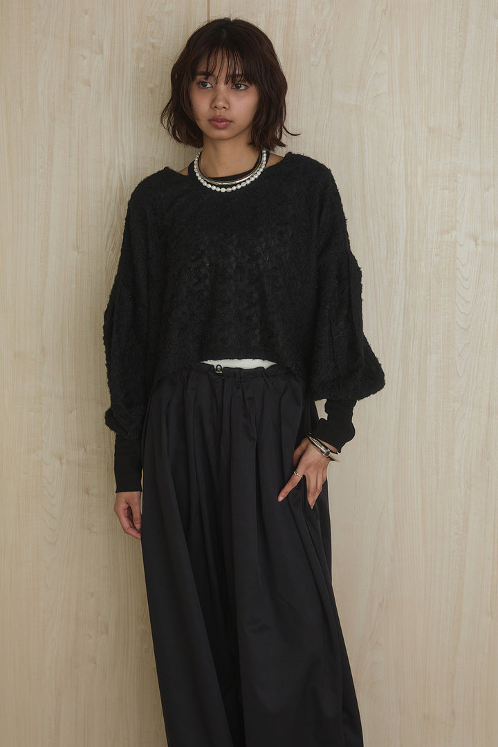 [SET]シャギーレースショート丈シアープルオーバー+裾絞りワイドパンツ(2set)