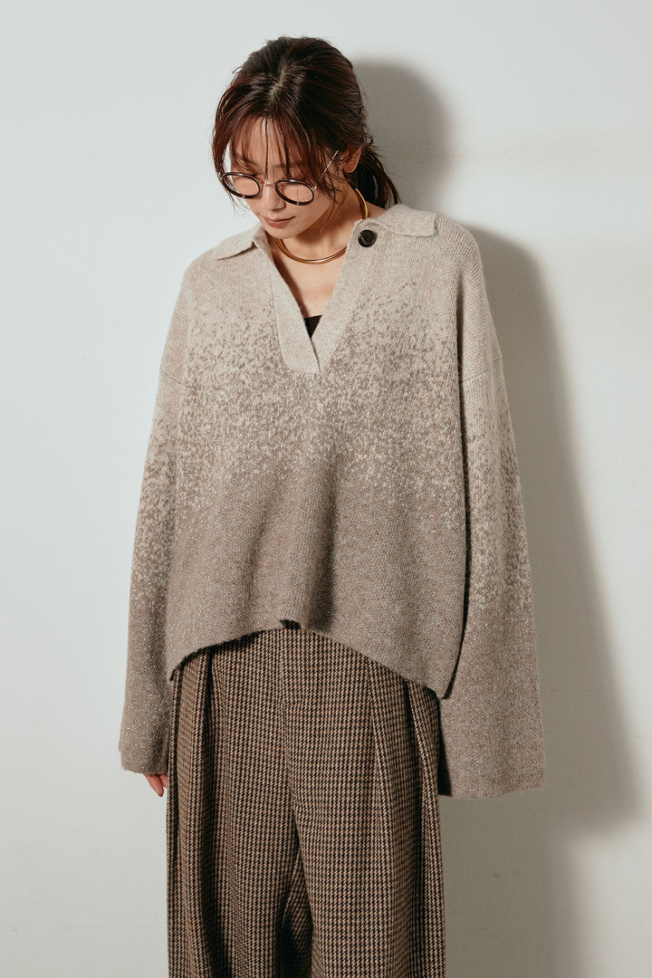 グラデーションラメニットキーネックプルオーバー