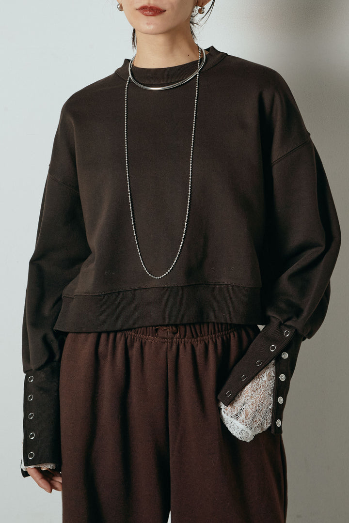 [SET]裏毛バックオープンプルオーバー+エコスウェードワイドスカート+ストレッチレースクルーネックインナー(3set)