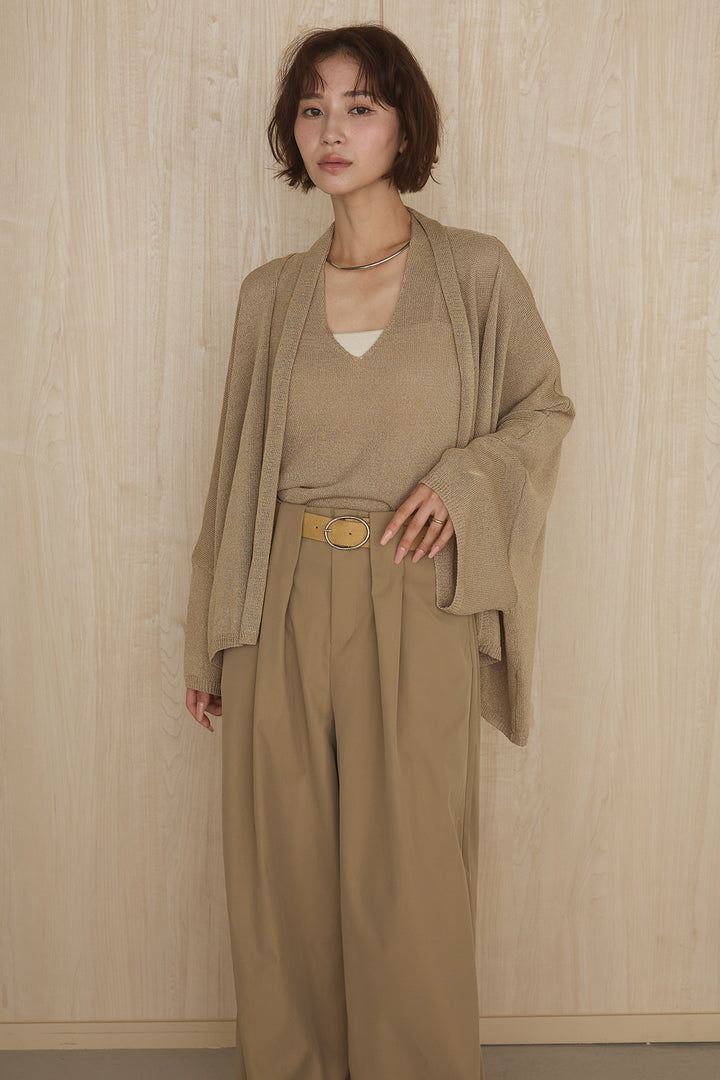 [SET]オーバードルマンカーディガン+ベルトループデザインハイウエストタックパンツ(2set)