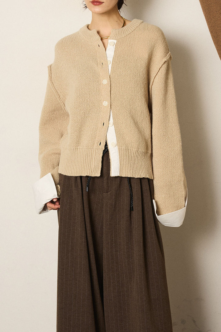 [SET]シャツドッキングニットカーディガン+ベルト付きタータンチェックプリーツスカート(2set)