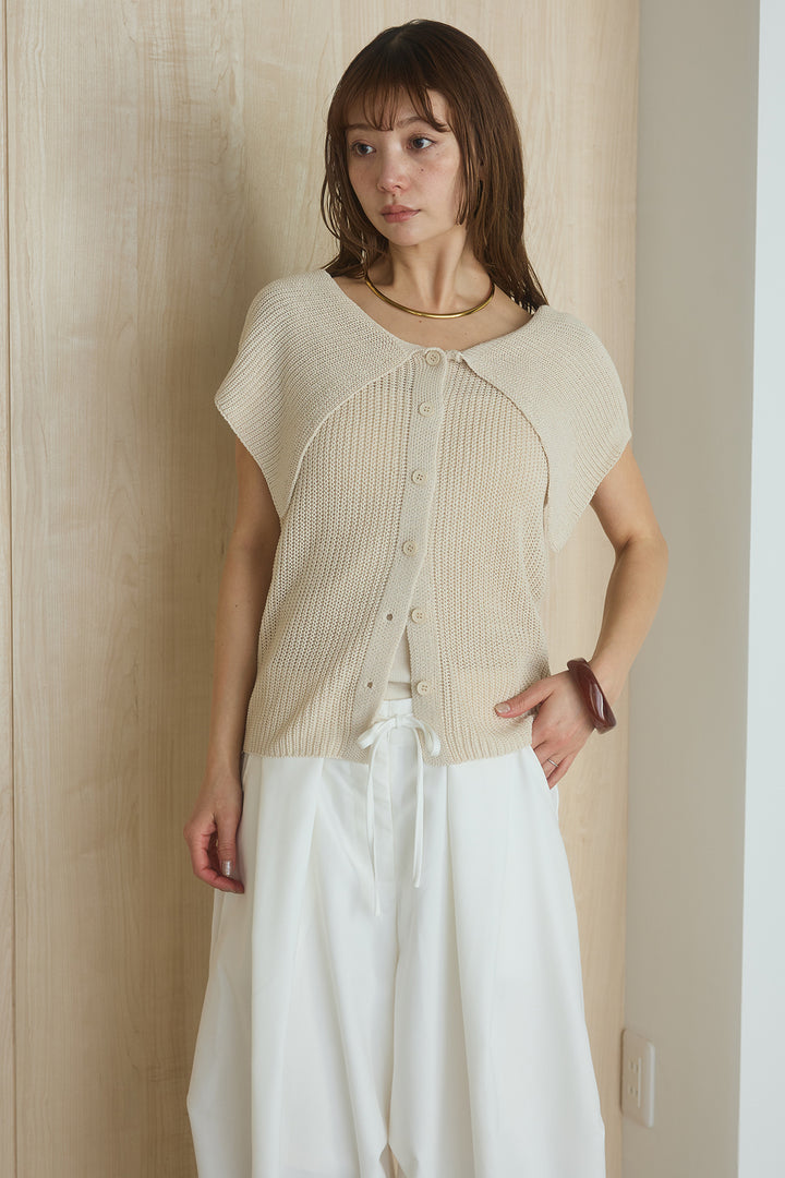 [SET]ビッグカラーボタンニットトップス+ベルト付きカラーデニムパンツ(2set)