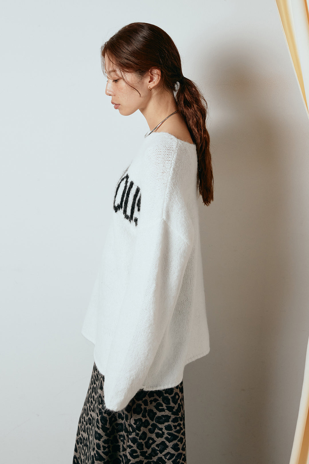 [SET]フロントロゴデザインニットトップス+レオパードロングスカート(2set)