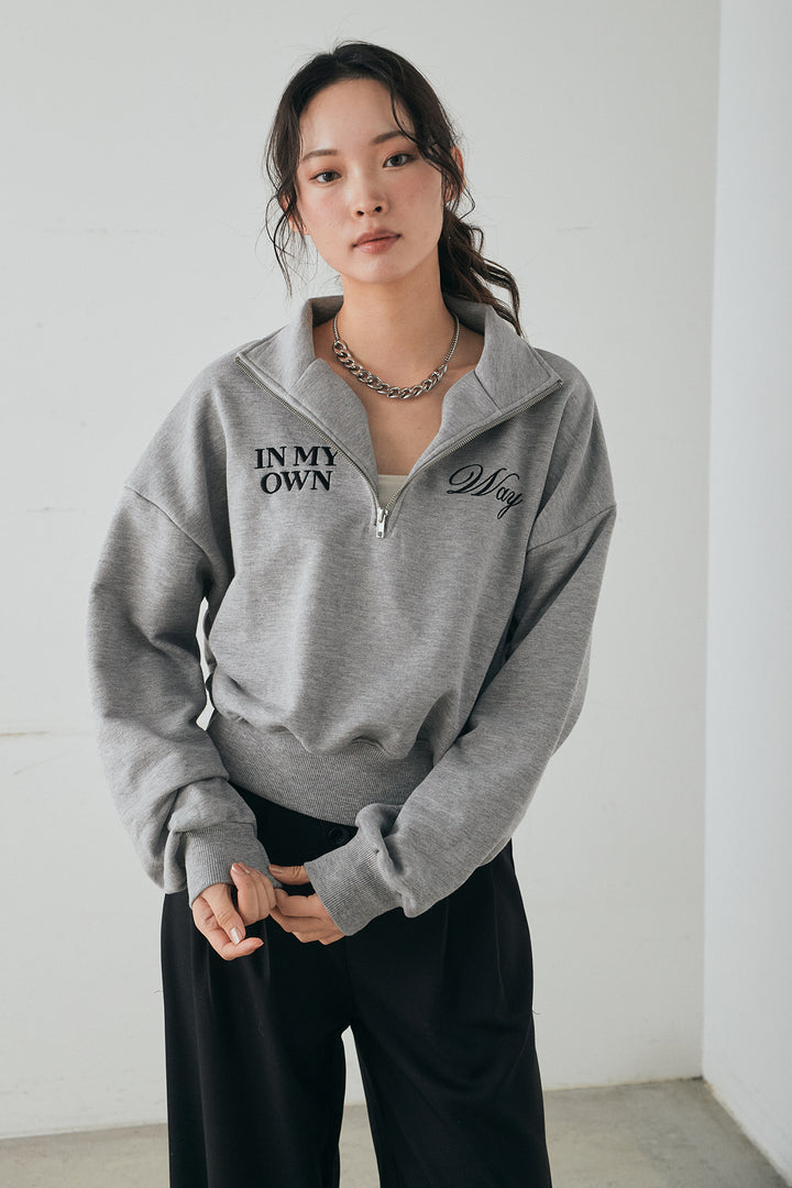 [SET]裏毛ロゴ刺繍ハーフZIPスウェット+斜めボタンタック入りスラックス(2set)