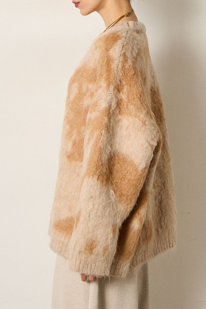 [SET]モヘアタッチマーブルニット+ワイドリブニットイージーパンツ(2set)