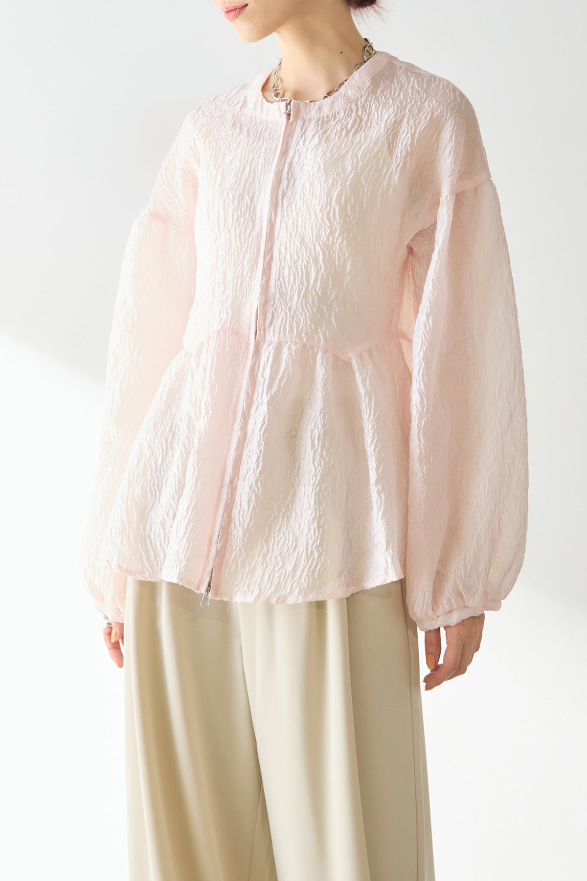 【OHGA】新品未使用JACQUARD ジャガード ブラウス　ピンク 新品未使用OHGA JACQUARD ジャガードブラウスピンク