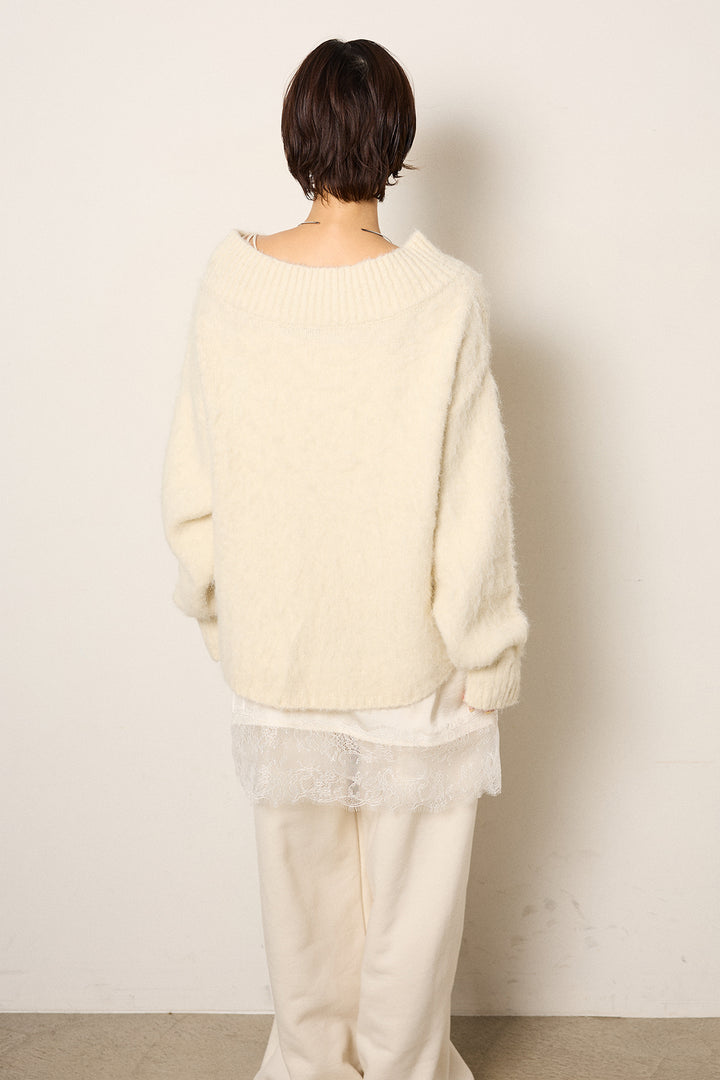 [SET]アルパカタッチオフショルニット+レース切り替えキャミソール+裏起毛スウェットワイドパンツ(3set)