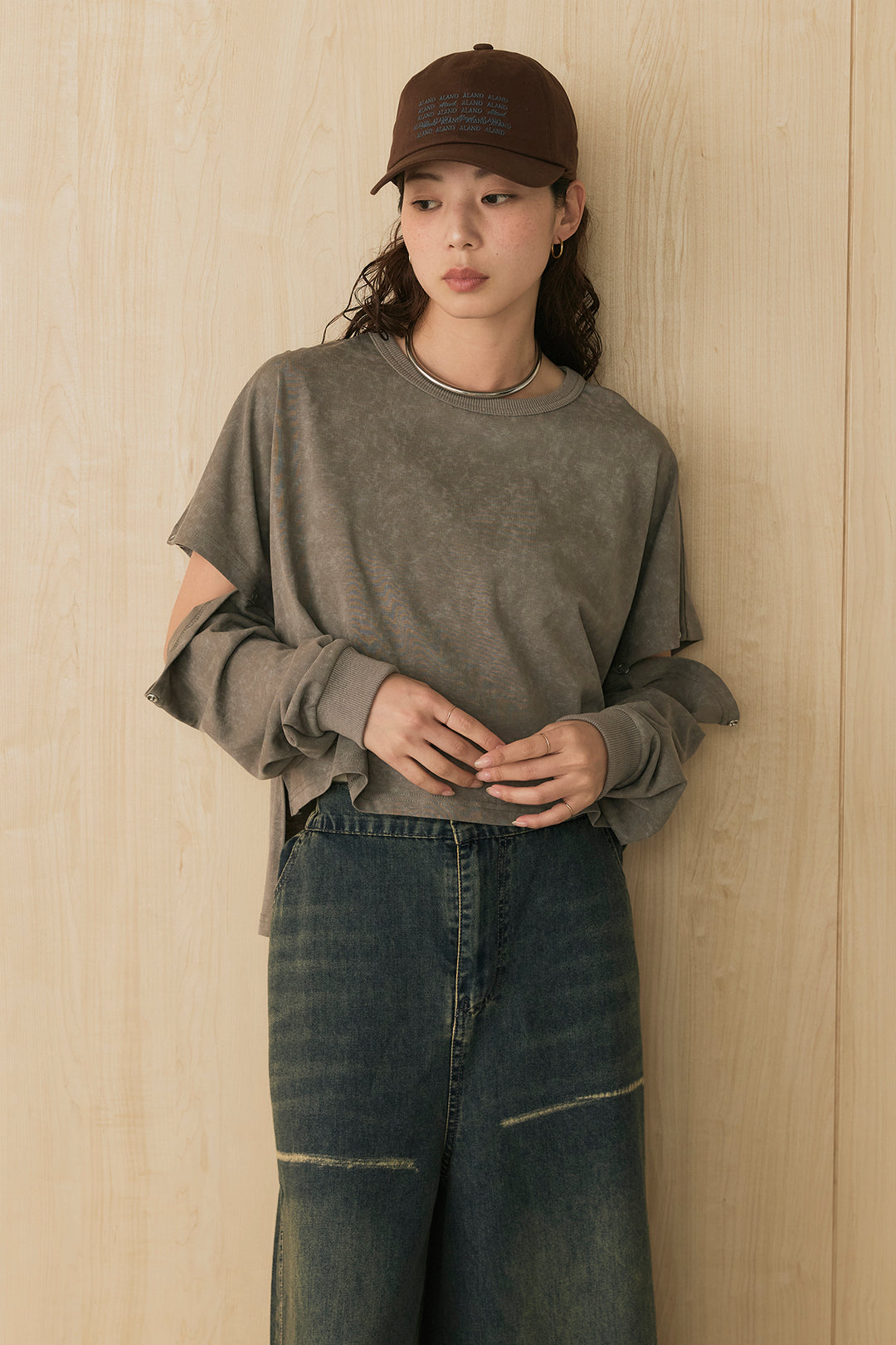 [SET]セパレートフェードTシャツ+ニーサイドタックウエストドロストパンツ(2set)