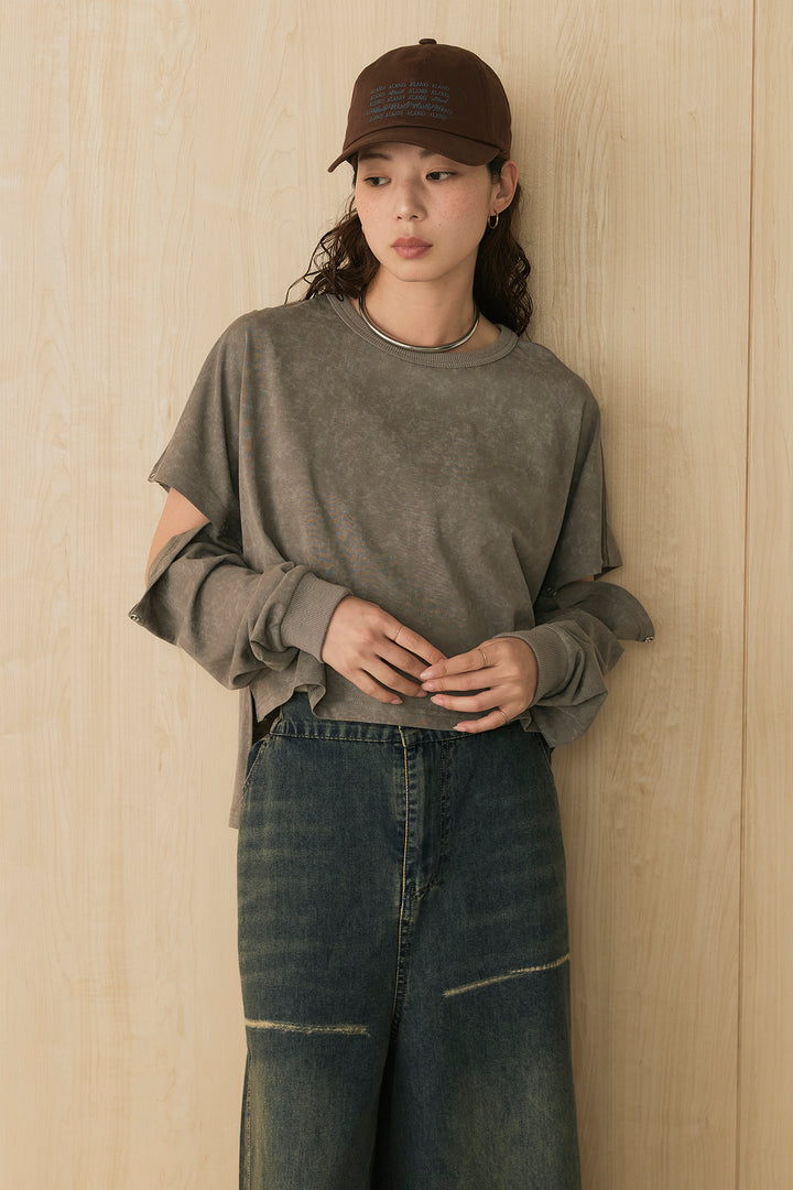 [SET]セパレートフェードTシャツ+ニーサイドタックウエストドロストパンツ(2set)