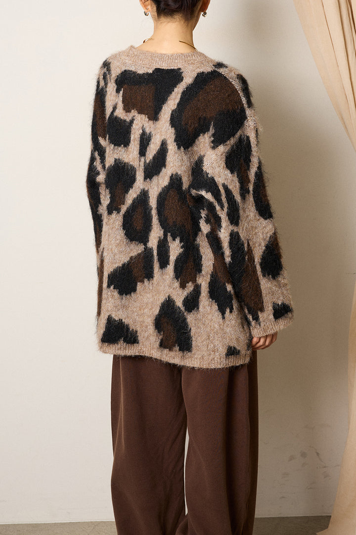 [SET]ルーズアニマルモヘアニットトップス+編み地切り替えフレアニットスカート(2set)