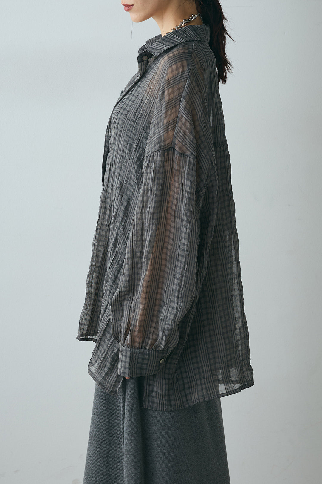 シアーマルチチェック柄シャツ