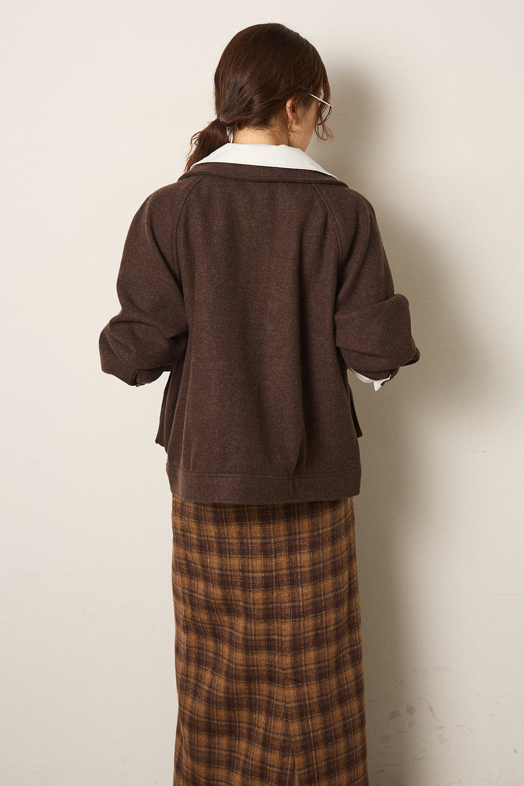 [SET]衿レイヤードフェイクウールジャケット+ウールライクチェックタックパンツ(2set)