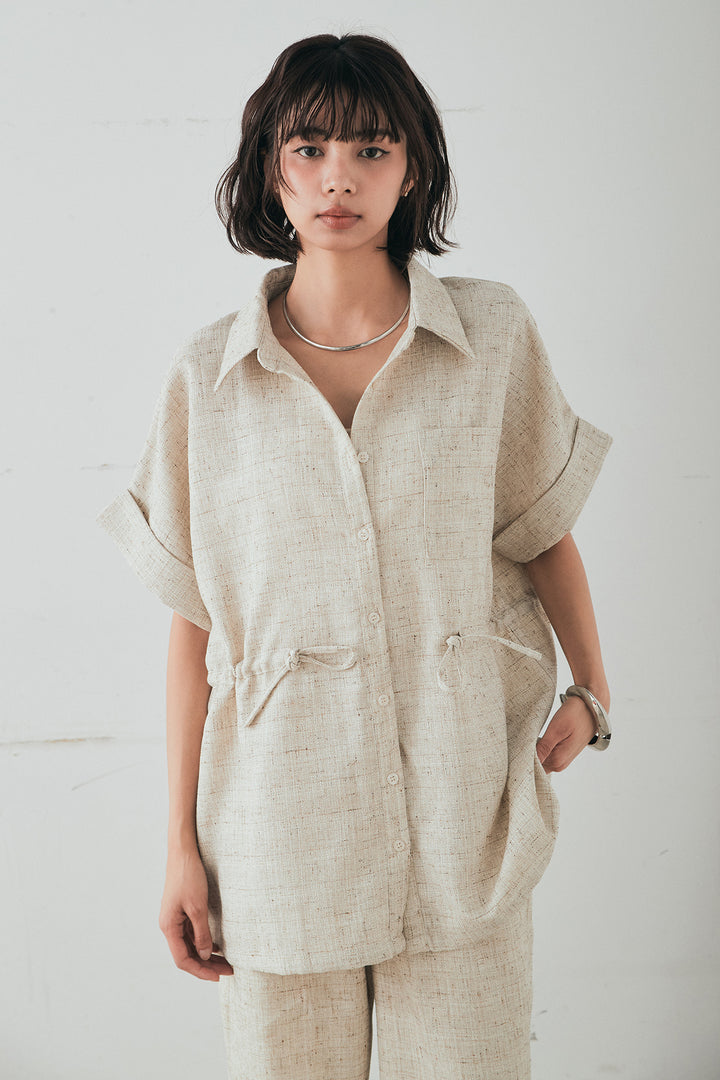 [SET]ツイードウエストドロストシャツ+ツイードタックパンツ(2set)