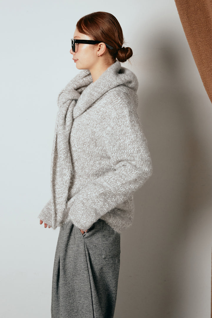 [SET]スカーフ付きミックスニットトップス+スウェードライク裾フリンジスカート(2set)