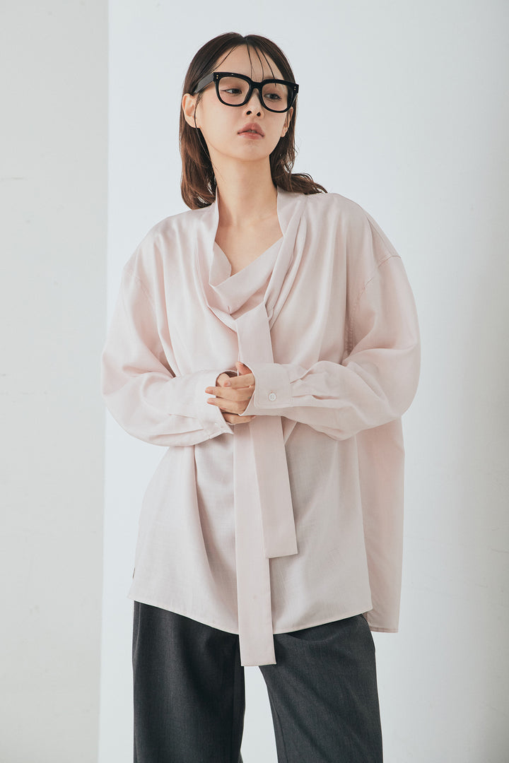 [SET]ニュアンスボータイブラウス+斜めボタンタック入りスラックス(2set)