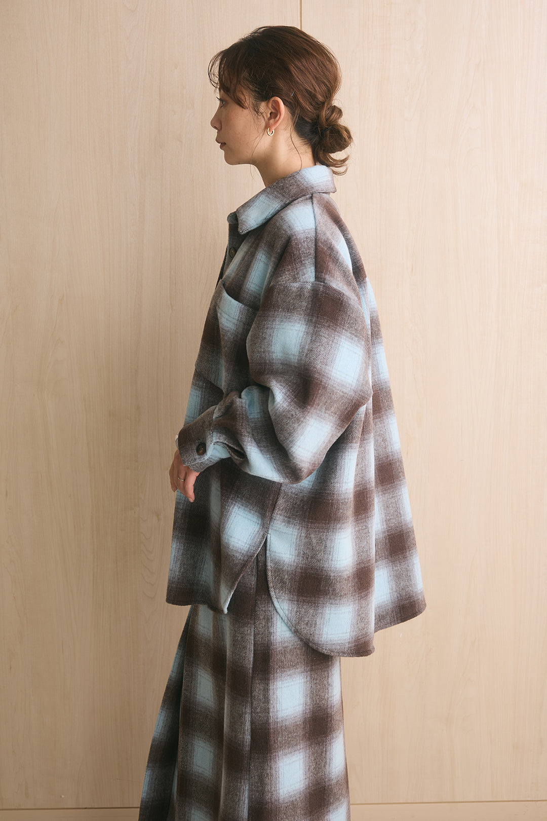 [SET]起毛チェック柄シャツジャケット+起毛チェック柄ボックスタックスカート(2set)