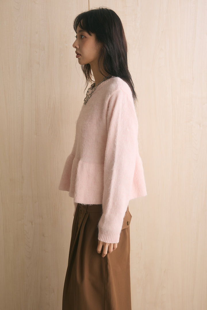 [SET]モヘアぺプラムクルーネックプルオーバー+ファイブボタンツータックワイドパンツ(2set)