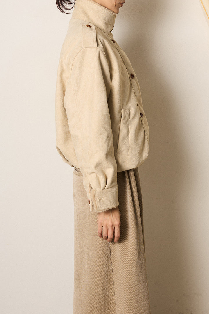 [SET]スタンド襟スウェードライクアウター+デニムロングフレアスカート(2set)