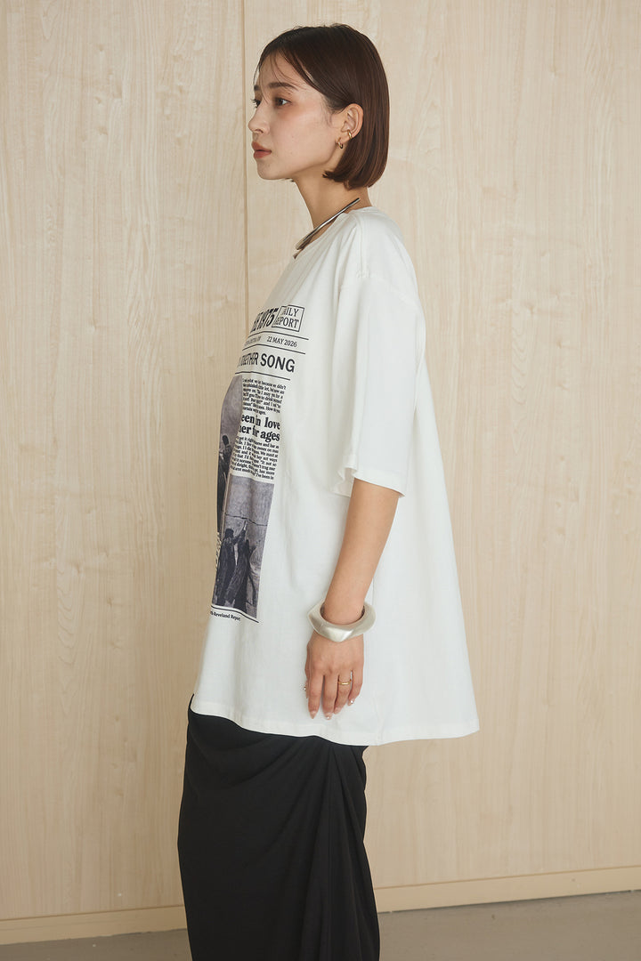 [SET]1975グラフィックTシャツ+ギャザードレープニュアンススカート(2set)