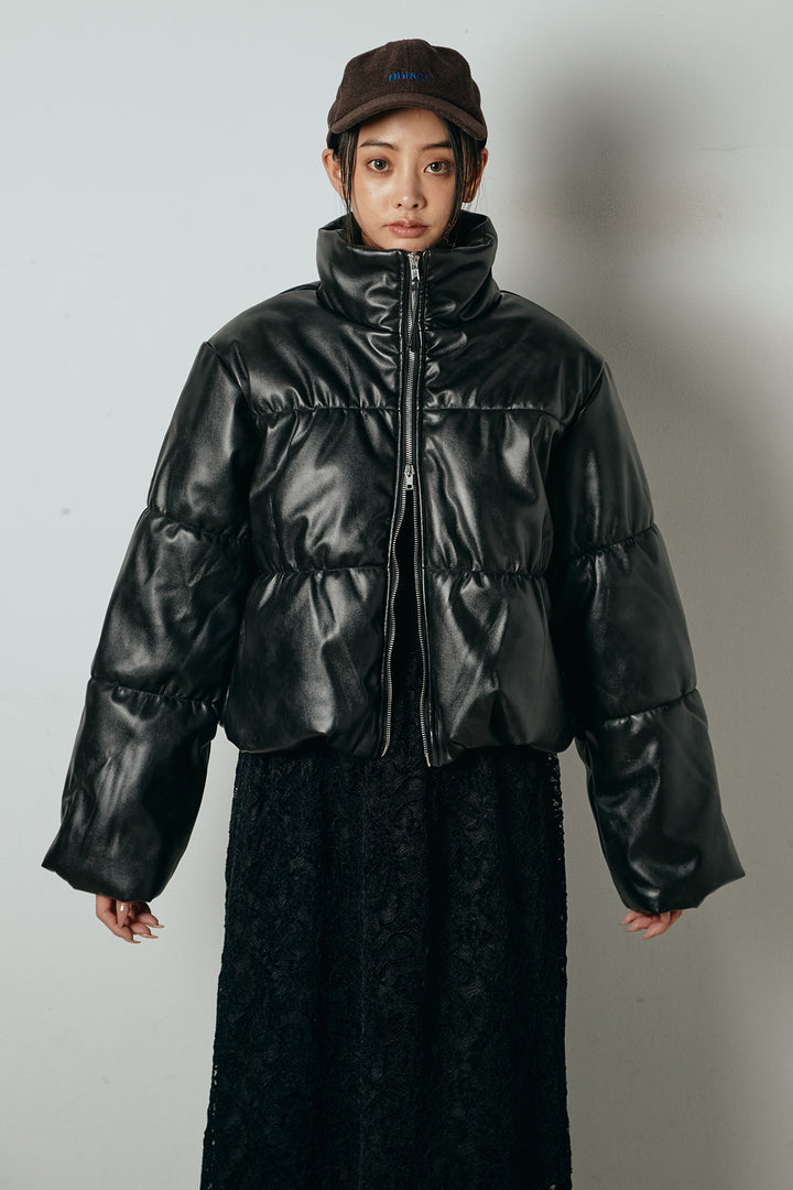 レザーライクWジップスタンドカラー中綿ブルゾン