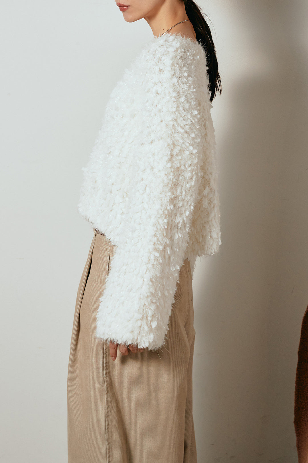 [SET]深Vネックチョウチョヤーンニットトップス+フェイクレザーベルト付き切り替えタータンチェックスカート(2set)