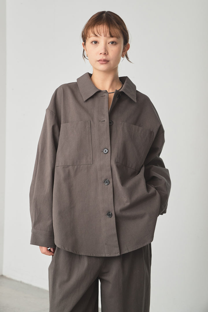 [SET]ツイルシャツジャケット+ツイルハイウエストタックパンツ(2set)
