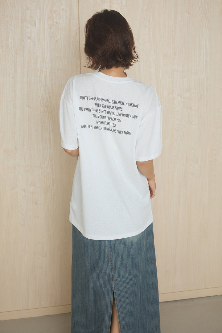 [SET]英字フロントロゴプリントTシャツ+ベルト付きデニムタイトスカート(2set)