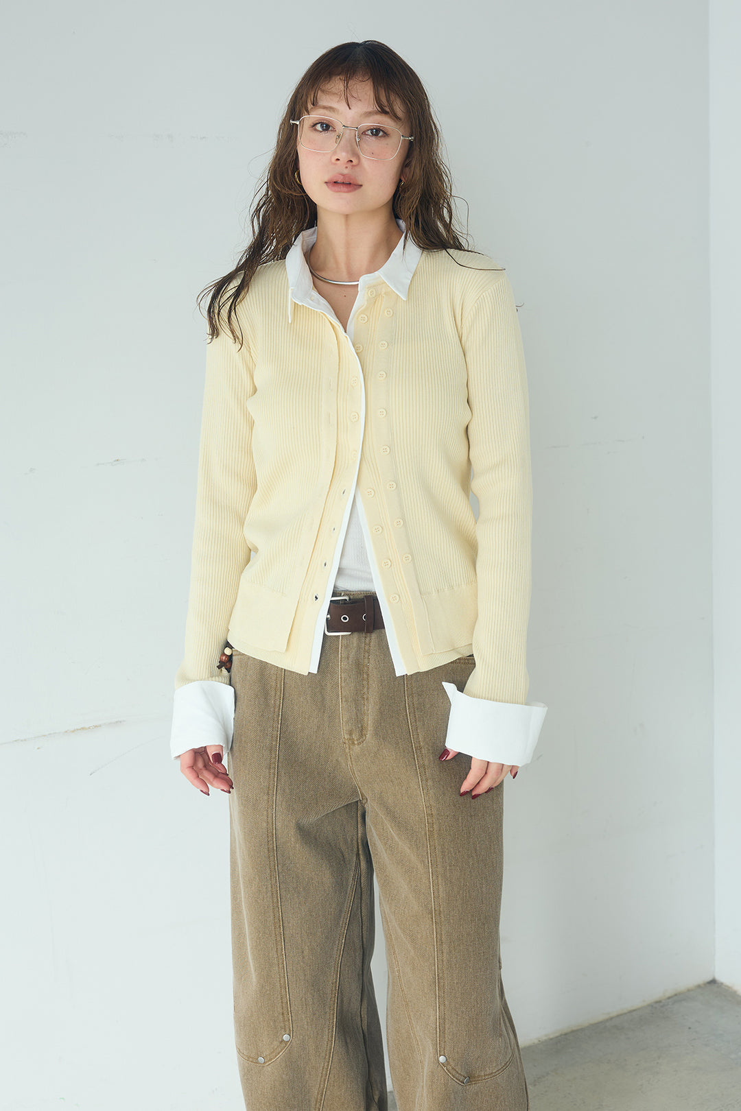 シャツドッキングボタンニットカーディガン